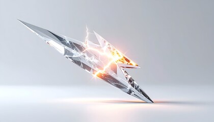 Abstract shattered lightning bolt with glowing crack detail on gray backdrop