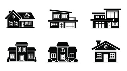Fototapeta premium Variety of house designs depicted in a simple black silhouette