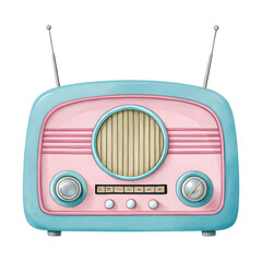 Obraz premium Watercolor Vintage radio with pastel pink and blue isolated on a transparent background
