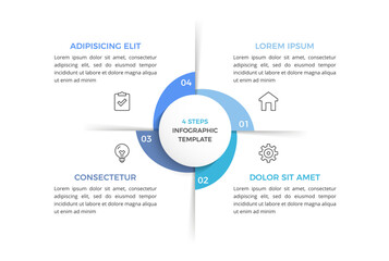 Fototapeta premium Circle diagram with four elements, cycle process or workflow with four steps, infographic template