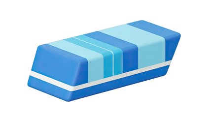 Blue and light blue striped eraser on white background
