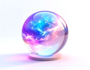 A crystal ball holding a galaxy of purple and blue cosmic clouds