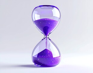 Close-up of a pear-shaped hourglass with purple sand falling
