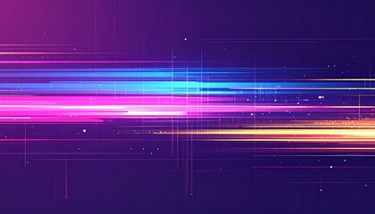Vibrant abstract artwork featuring horizontal, multi-colored light trails against a dark purple backdrop
