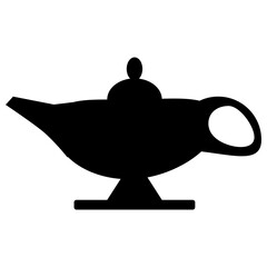 Black silhouette of a genie lamp, magic lamp icon, isolated on white background, vector illustration