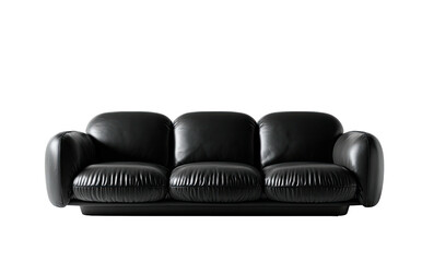 Sleek, black leather sofa with plump cushions isolated on a black background
