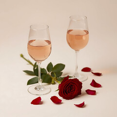 Romantic wine setting with rose