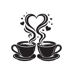 A beautiful graphic concept of shared warmth and affection, depicted with two coffee cups and heart-shaped steam, symbolizing love and connection for romantic moments