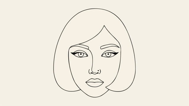 Minimalist line art drawing of a womans face with bob haircut.
