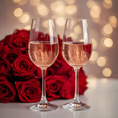 Two wine glasses with roses