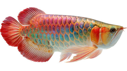 Majestic iridescent Arowana fish with vibrant red and gold fins
