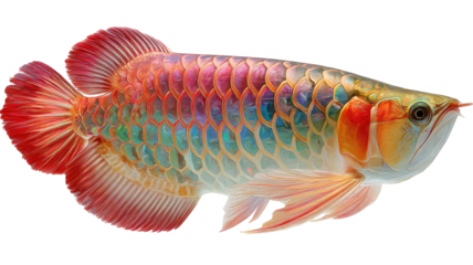 Majestic iridescent Arowana fish with vibrant red and gold fins