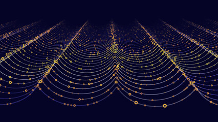 Abstract digital data stream in big data quantum computing. Concept for tech information transmission in cyberspace with circles on lines waves.