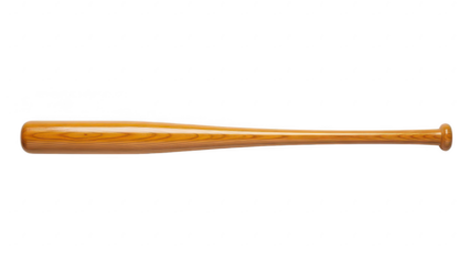 Old wooden baseball bat isolated on transparent background with detailed texture and natural finish