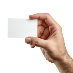 Obraz premium Hand holding blank card isolated on transparent background