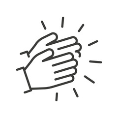 Clapping hands icon. Clap or applause, celebration hand gesture. Line art vector icon.