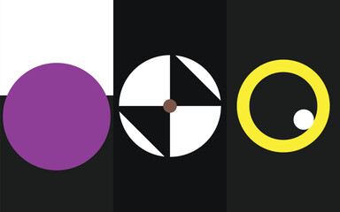 Minimalist Geometric Trio with Purple White and Yellow Symbols