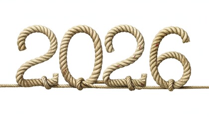 2026" displayed using thick rope forming the number shape, isolated on white