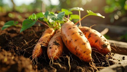 Sweet Potatoes in Soil.