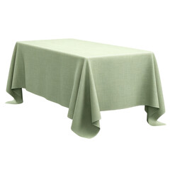 Pale green tablecloth drapes over a rectangular table, isolated on black