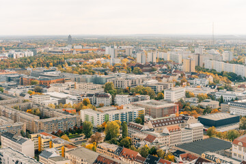 Fototapeta premium The drone aerial view of Leipzig, Germany. Leipzig is the largest city in the German federal state of Saxony