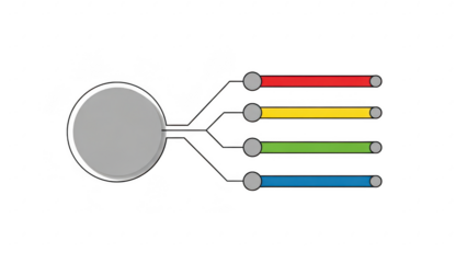 Electrical cable connections with colorcoded wires for electronic device wiring and circuit setup isolated on transparent background