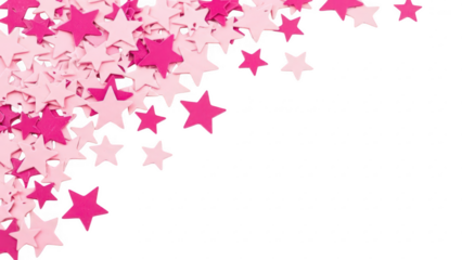 Celebratory pink and white star confetti scattered across a transparent background for festive decoration or event design