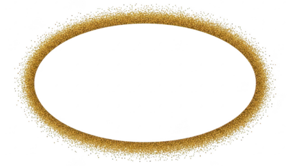 Gold glitter oval frame on transparent background for decorative design or festive celebration purposes