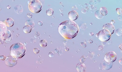 Iridescent orbs float against soft pastel gradients