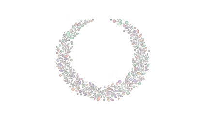 Colorful floral wreath made of small flowers and leaves arranged in a circular shape on a transparent background