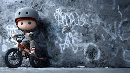 Obraz premium Cool 3d cartoon cyclist riding a bmx bike on a concrete ramp and performing a stunt with skill and balance in an urban skatepark