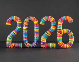 Colorful 2026 numerals formed from stacked, multicolored ring shapes