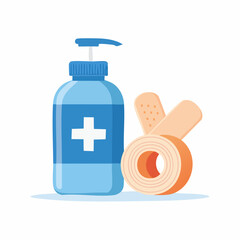 Fototapeta premium First aid kit with antiseptic and bandages on a clean surface