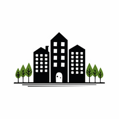 Cityscape with Modern Buildings and Trees