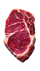 Raw ribeye steak, red meat marbled with fat on a black background