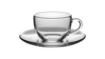 Empty transparent glass mug mock up, clear translucent coffee cup image isolated on transparent