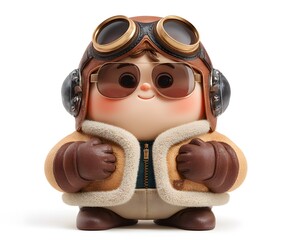 Charming 3d rendered chubby aviator character wearing vintage flight goggles and a leather helmet ready for an exciting airborne adventure in the blue sky