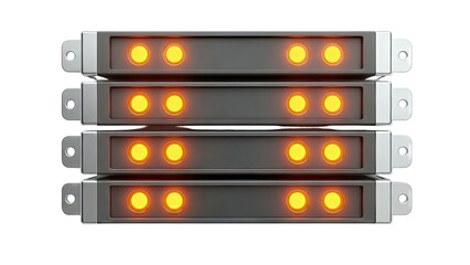 Stack of four electronic modules with illuminated amber indicator lights