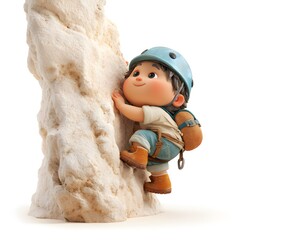 Plump and cute 3d cartoon rock climber scaling a wall with determination illustrating extreme sports and strength challenges