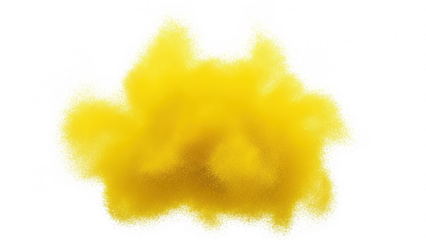 Abstract yellow powder splash on transparent background with vibrant texture and dynamic movement