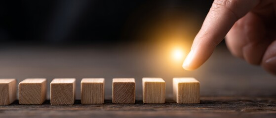 Engaging interaction with wooden blocks creative workspace photography indoor close-up focus on innovation