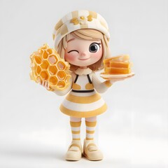 Round and chubby 3d cartoon beekeeper holding a honeycomb wearing a protective suit illustrating agriculture and farming professions