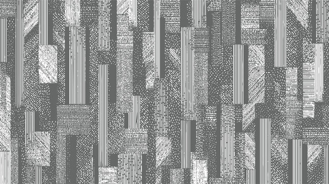 Collage of diverse textured rectangular blocks filled with various linear and stippled patterns creating a complex abstract background with a rich tactile