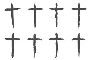 Christian cross set collection. Paint brush stroke cross. Religious cross.