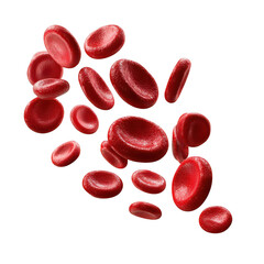 Floating red blood cells isolated on transparent background