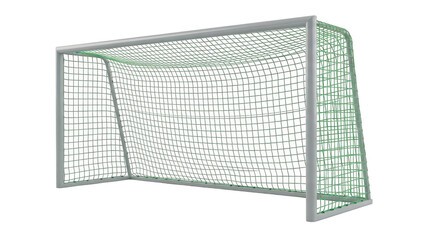 Fototapeta premium Soccer goal post with net on a sports field for football or soccer games and outdoor recreation activities isolated on transparent background