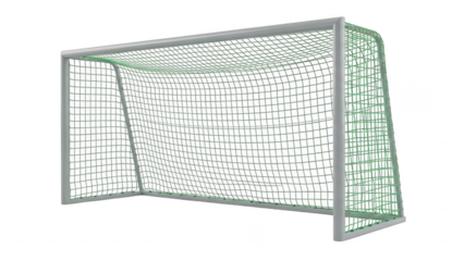 Soccer goal post with net on a sports field for football or soccer games and outdoor recreation activities isolated on transparent background