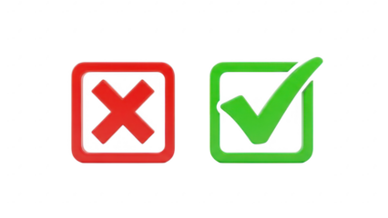 Red cross and green checkmark icons representing wrong and correct choices on transparent background