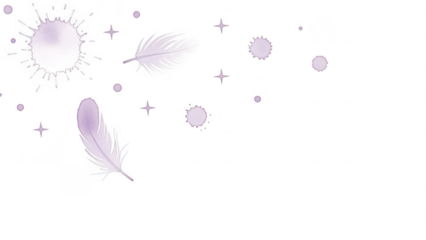 Delicate pastel feathers and abstract shapes floating in a soft artistic composition with a transparent background