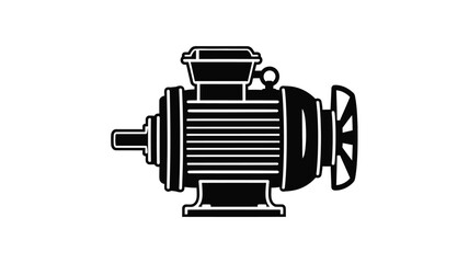 Detailed industrial electric motor design in black and white silhouette